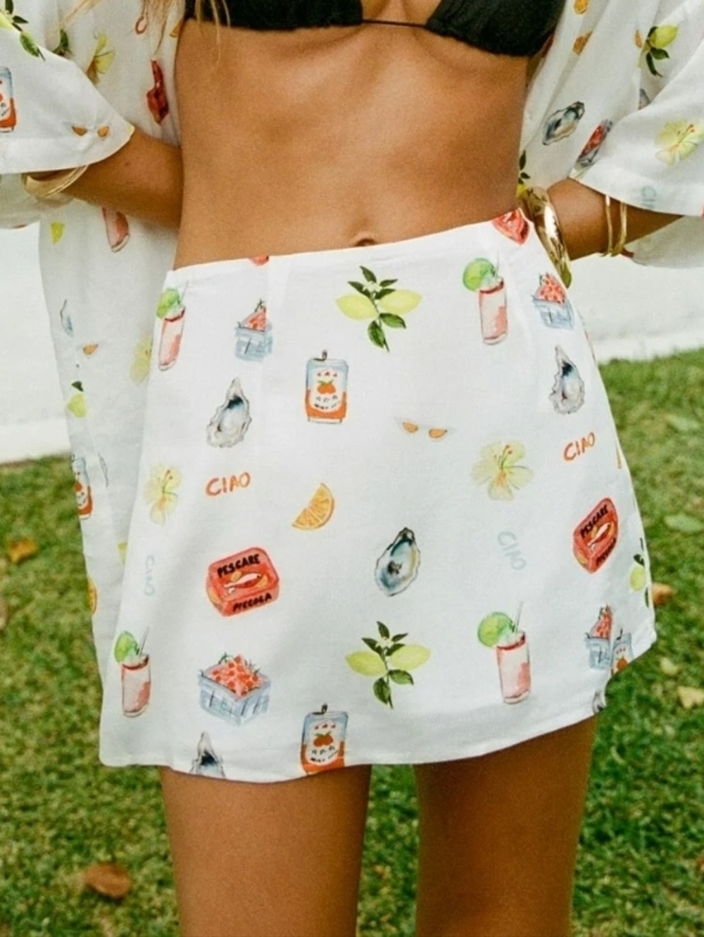 Princess Polly Caraliia multicoloured mini skirt Size 8 Ciao White Lemon Italian